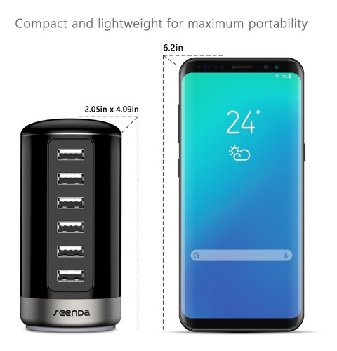Imagen 6 de 7 de Multi Cargador Usb Seenda 6 Puertos De Escritorio Inteligent