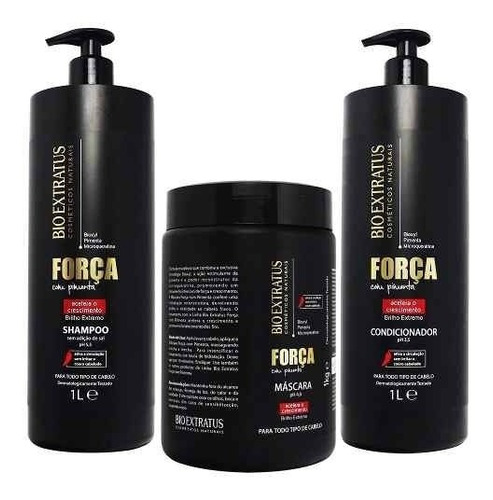 Kit Shampoo Condicionador 1l Máscara 1kg Força Com Pimenta