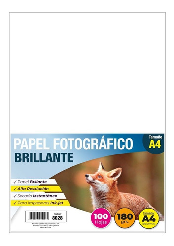 Papel Fotográfico Glossy A4 180gr X 100 Hojas Adetec - 8028