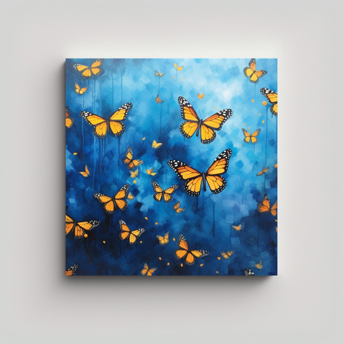 60x60cm Cuadro Decorativo Mariposas Monarch Acuarelas Fondo 