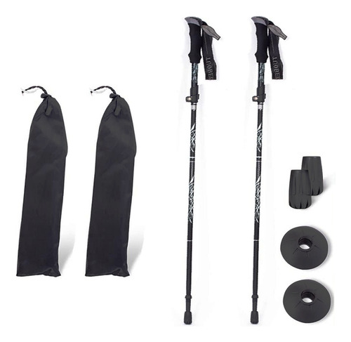 2 Bastón Trekking Plegable Ligero Senderismo Caminar Escalar Negro