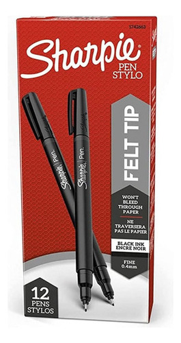 12 Marcadores Sharpie Punta Fina De Plastico Tinta Negra