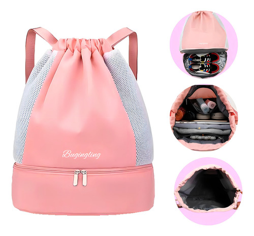 Bolsa Mochila Impermeável Alça Regulável Academia Passeio Cor Rosa
