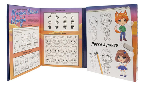 Libro y kit: Aprende a dibujar manga, de Lake Press. Editora Happy Books, tapa blanda en portugués