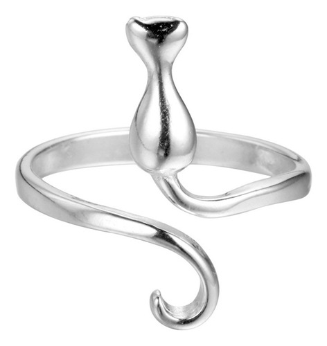 Anillo De Mujer, Cara Gato Ajustable Plata 925 Parejas Lb