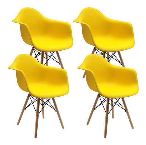 Kit Por 4 Silla Dkr Tipo Eames Brazos - Amarillo Muo