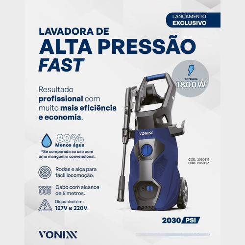 Lavadora De Alta Pressão Fast 1800w 2030psi 220v Vonixx