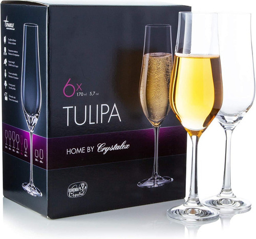 Copa Tulipa Champaña Cristal Bohemia Original Set X 12