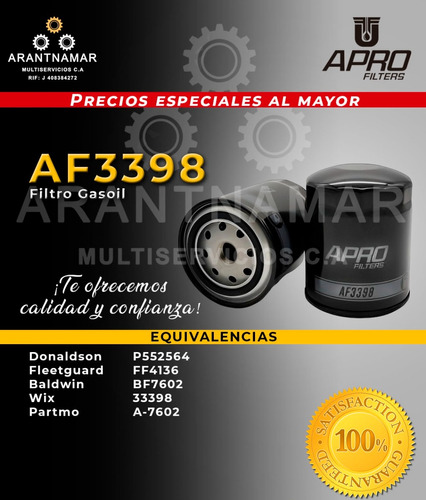 Filtro De Combustible Apro Af3398 33398 P552564 Bf7602