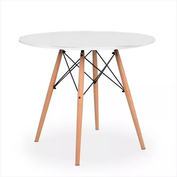 Mesa Redonda De Comedor Madera 100cm Moderna Eames Color De La Tapa Blanco