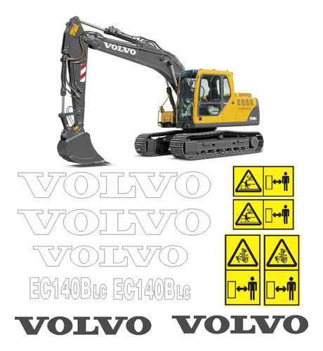  Kit Adesivo Escavadeira Volvo Ec210b Ec140b Lc +etiqueta Mk