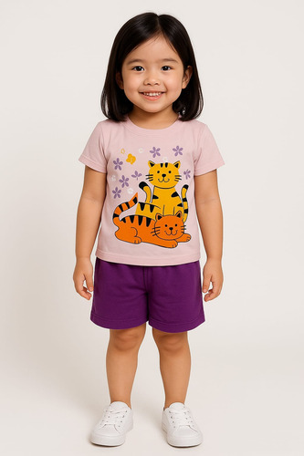 Conjunto Menina Infantil Camiseta E Shorts Algodão Verão Sortido Tamanho 08