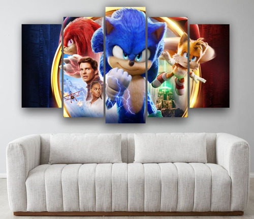 Cuadro Sonic Personajes Decoración Gamer Arte Mix De 5 Pzas 