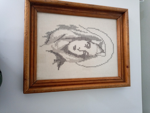 Hermoso Cuadro Con Virgen En Punto De Cruz Hecho A Mano (Usado)