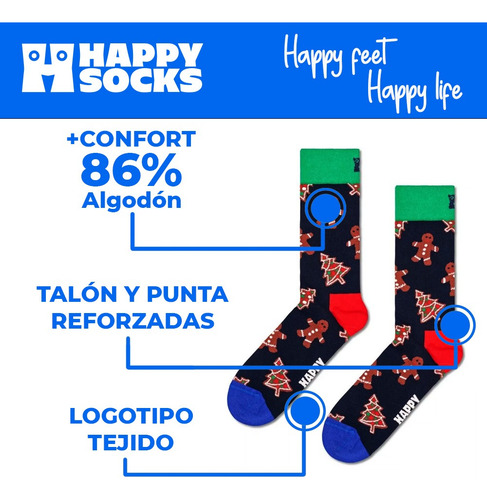 Calcetines Originales Happy Socks Galleta Jengibre Unisex Azul Galleta Gengibre 26 - 30 Cm