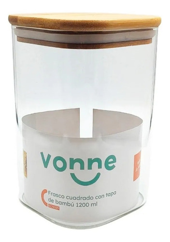Imagen 4 de 10 de Frasco De Vidro Cuadrado Con Tapa Bambú 1200 Ml