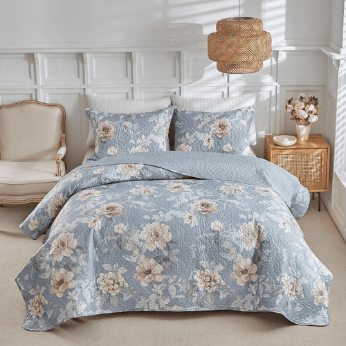 Kit Colcha Queen 3pç Estampada Itália 150 Fios Dupla Face Cor Flora