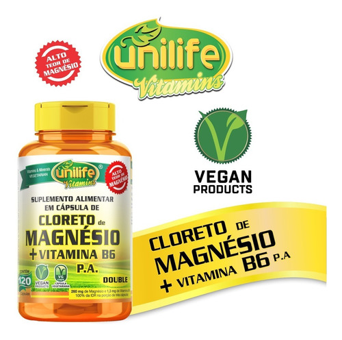 Cloreto De Magnésio P.a - 120 Caps - Unilife 800 Mg Vegano