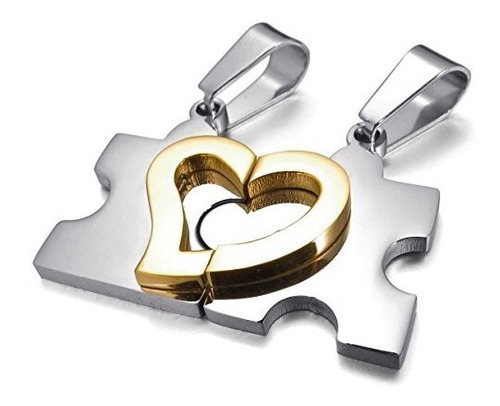 Collar Enamorados Parejas Pololos Corazón Puzzle Acero Inox.