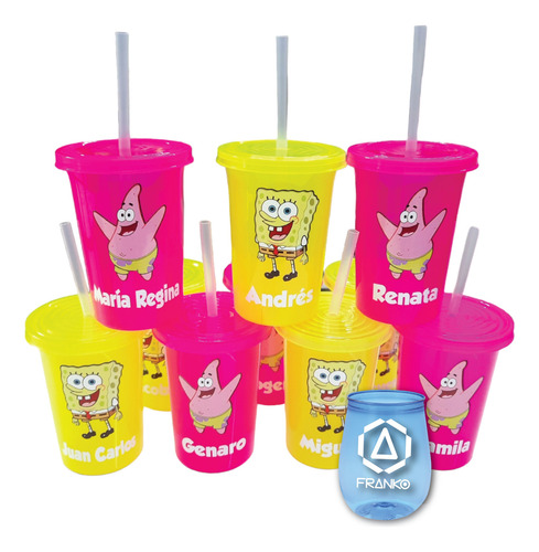 Vasos Decorados Bob Esponja 30 Pzas Reusable Con Popote