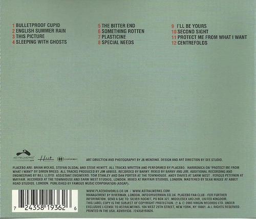 Placebo, Álbum Sleeping With Ghosts, Original De Usa