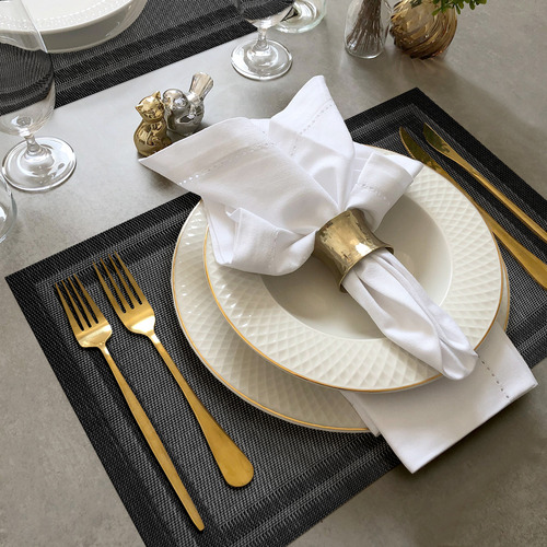 6 Jogo Americano Mesa Posta Luxo Impermeável Pvc Mz Mold Vr Cor M7 Preto Grafite Cinza Claro Escuro Café Moldura Mz Retangular