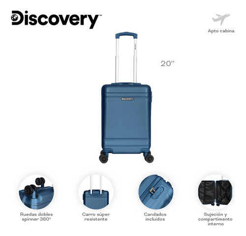 Valija Rígida Chica 20 Discovery Irrompible Ligera 8 Ruedas Azul Acero Lisa