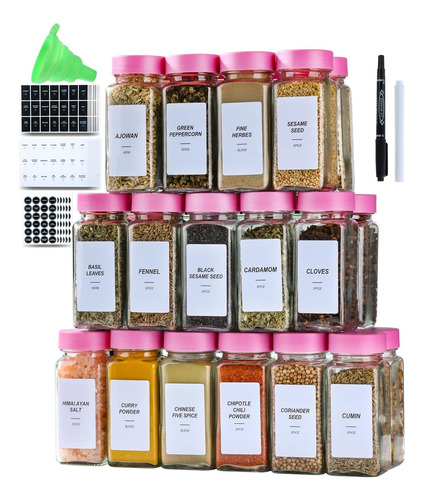 Tarros De Especias De Vidrio Con Tapa Rosa Y Agitadora, 4 Oz
