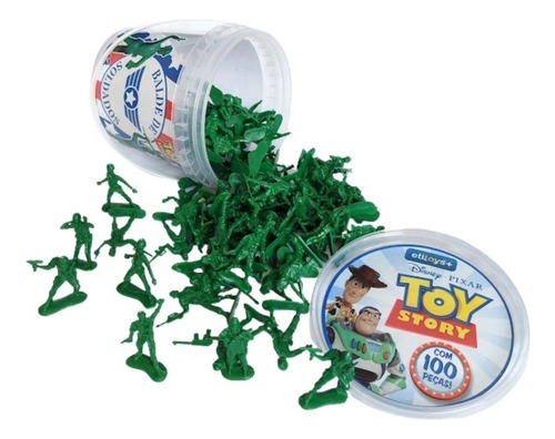 Balde Com 100 Soldadinhos Plásticos Verde Toy Story Disney