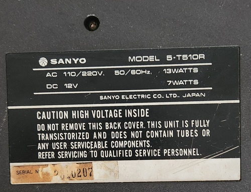Tv Con Radio Sanyo 5-t510r Objeto De Colección, Funcionando! (Usado)