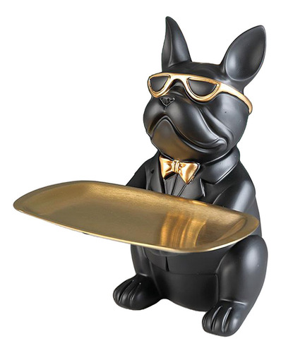 Zh Bandeja De Almacenamiento De Estatua De Bulldog, Resina