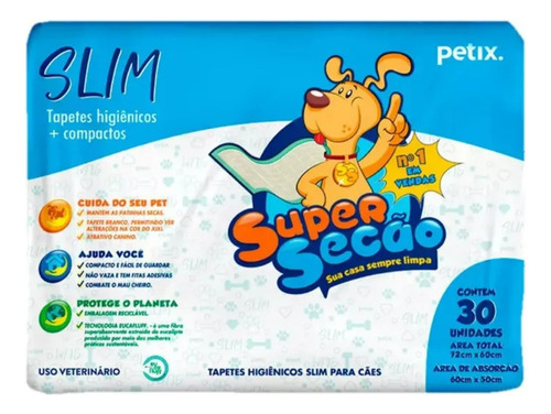 Tapete Higiênico Cães Super Secão Slim Petix C/30 Unidades