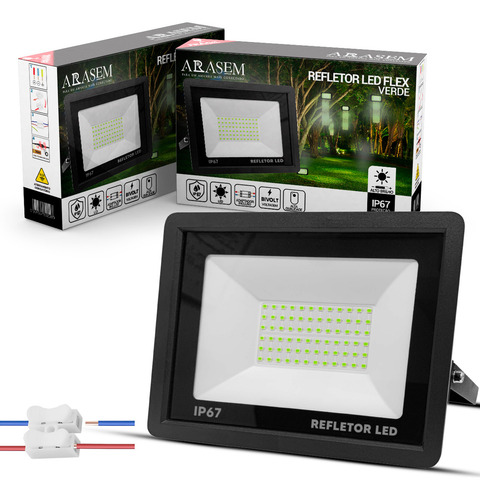 Kit 2 Refletor Flex 200w Cor da Luz Verde Arasem Holofote Led 0228