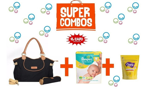 Bolso Maternal Bebe + Cambiador + Pañales + Toallitas 