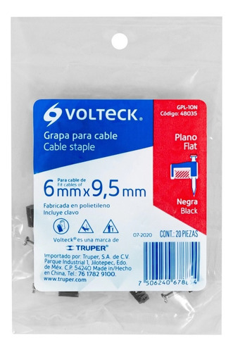 Imagen 3 de 5 de Grapa Cable Plano 6x9.5 Negra Bolsa 20 Pz Foset 48035