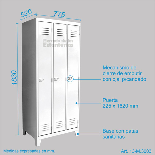 Guardarropa Metalico 3 Puertas Largas Locker-vestuario Nuevo