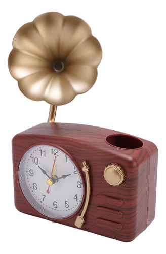 Reloj Despertador Vintage Con Gramófono De Plástico Simulado