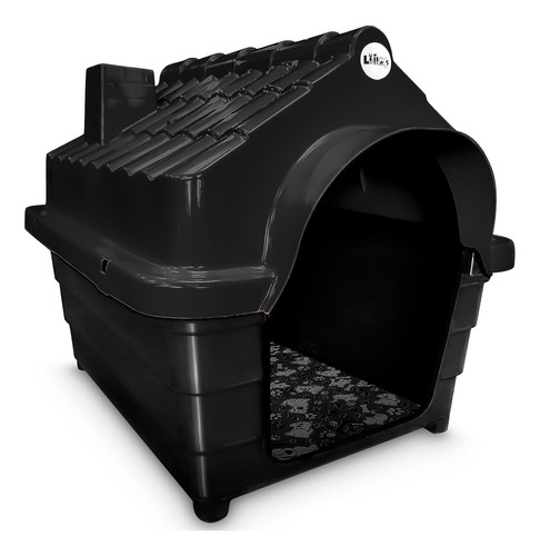 Casinha Casa Cachorro Plastica Impermeavel N7 + Colchão Cor Preto