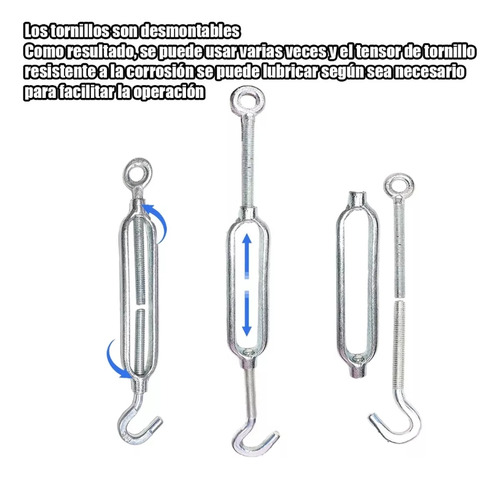 12 Piezas Tensor Ojo Gancho Galvanizado Piola Acero 1/4 M6