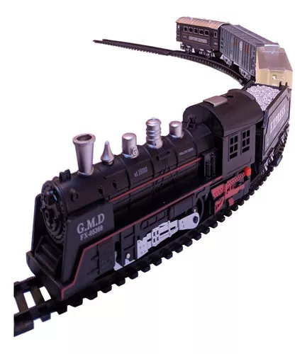 Trenzinho Brinquedo Trem Elétrico 2 Vagões Preto Pista