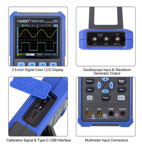 Osciloscopio Portátil De 3 Generadores 1 Hds2102s En Owon