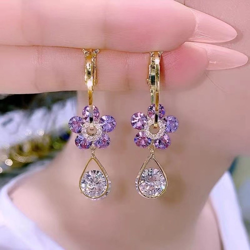 2 Pares De Pendientes Creativos De Cristal Con Forma De Flor