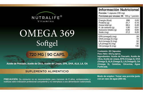 Triple Omega 369 Lf 180 Softgel 2x90. Epa/ Dha Sabor Natural / 2 Frascos 90 Softgel C/u