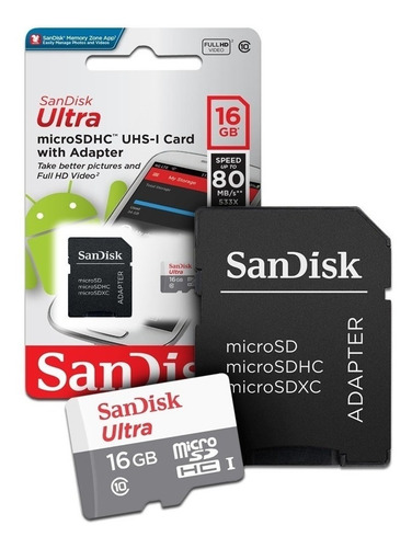 Tarjeta de memoria SanDisk SDSQUNS-016G-GN3MA Ultra con adaptador SD 16GB
