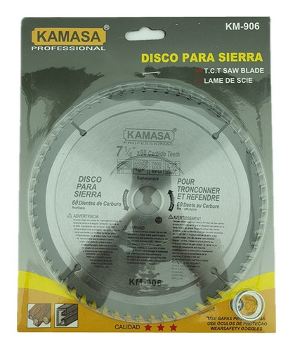 Disco Sierra Circular 7 1/4 Pulgadas 60 Dientes Kamasa
