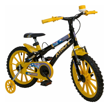 Bicicleta Infantil - Athor - Baby Lux - Preta Com Amarelo