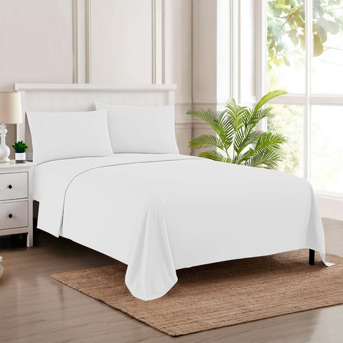 Juego De Sábanas Queen 4 Piezas Estampadas Ajustable Cama Blanco Liso