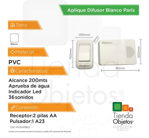 Imagen 2 de 10 de Timbre Alarma A Pilas 200mts Resiste Al Agua Sanderson