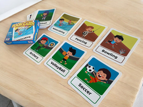 Tarjetas De Aprendizaje De Vocabulario De Deportes En Inglés 45 Pzas | Tamaño: 18x22 Cm | Tarjetas Educativas En Inglés Teach Play| Flash Cards Sports