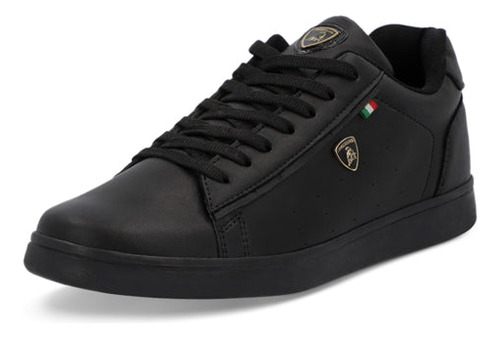 Zapato Tenis 12016pr Sintetica Cordones Liso Negro Caballero